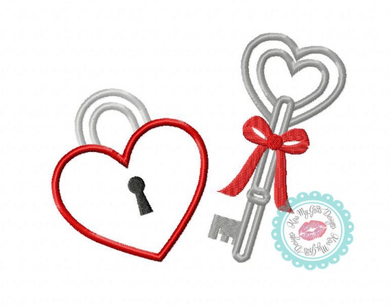 heart locket and key machine embroidery applique design
