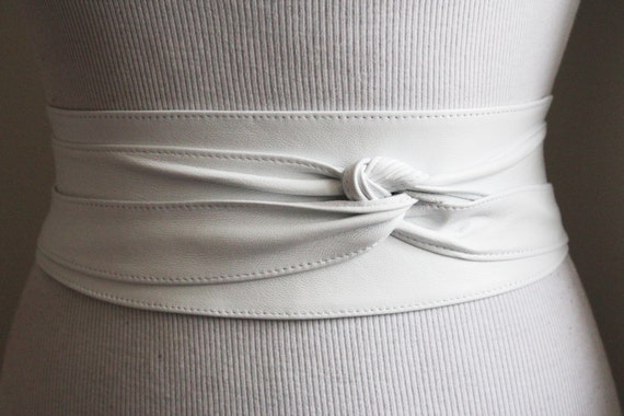 White soft Leather Obi Belt Corset Belt Real by LoveYaaYaa