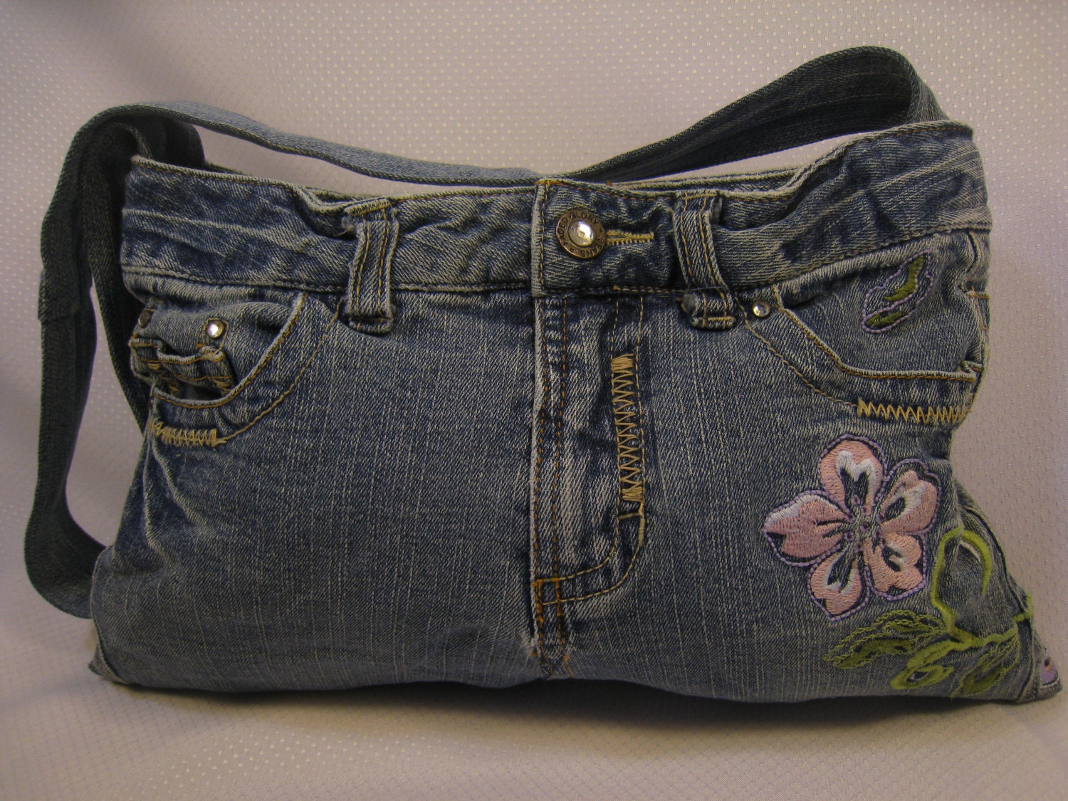 Upcycled Denim Purse Floral Embroidered by BoltzofFabric on Etsy