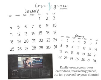 2017 .PSD Calendar Stamps- 2017 Calendar- INSTANT DOWNLOAD