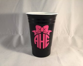 Personalized Solo Cup, Bow Monogram Solo Cup, Reusable Solo, Personalized Party Cup, Spring Break, Preppy Gift, Party Cup, 21st Birthday
