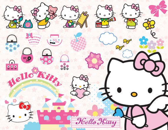 HELLO KITTY clipart Digital Scrapbooking Paper by 2moon on Etsy