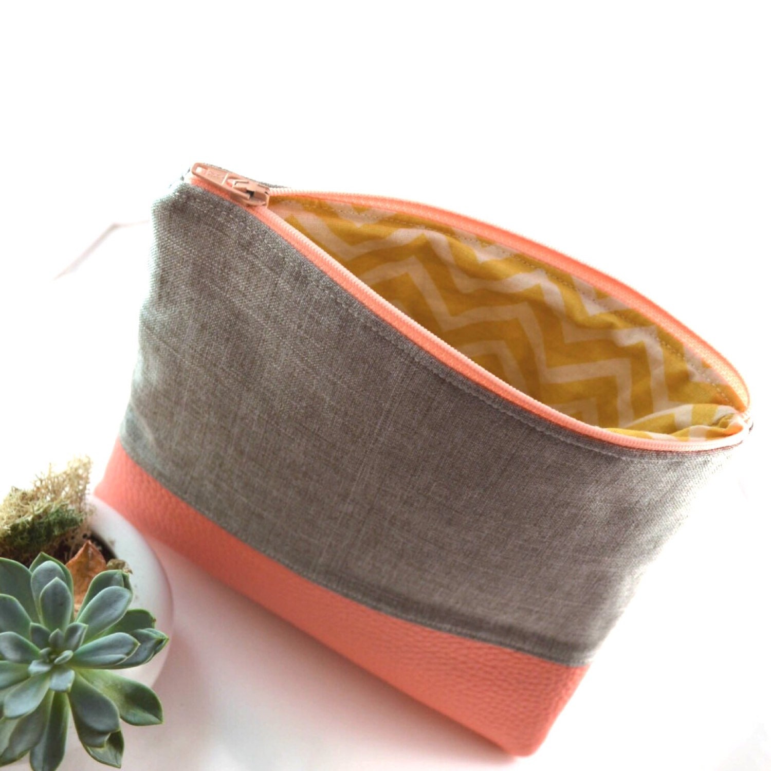 grey and pink faux leather pouch grey and pink by AlloftheAbovely