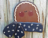 Primitive Gingerbread with Scarf - Wood - Handmade Wall Decor - OFG, FAAP
