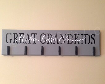 Great grandkids make life grand primitive wooden wall picture-photo holder,perfect gift for great grandparents to show off their family