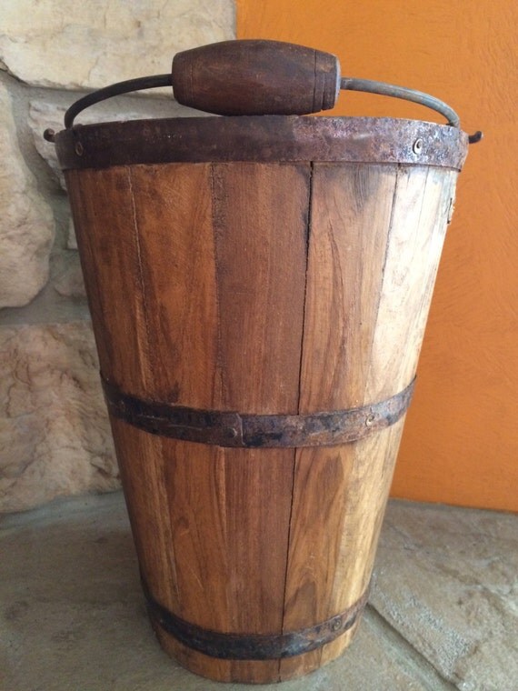 Wooden Vintage Apple Bucket Pail Rustic by RecycledVision on Etsy
