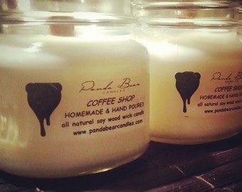 8 ounce mason jar candle with a black lid, scented with one of our many fragrances. All of our candles have wood wicks that crackle.