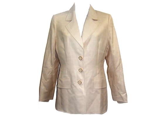 Vintage ESCADA Blazer Jacket sz 6 Wool Silk Ivory Gold