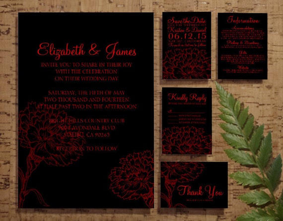 Custom Modern Black &amp; Red Wedding Invitation by InvitationSnob