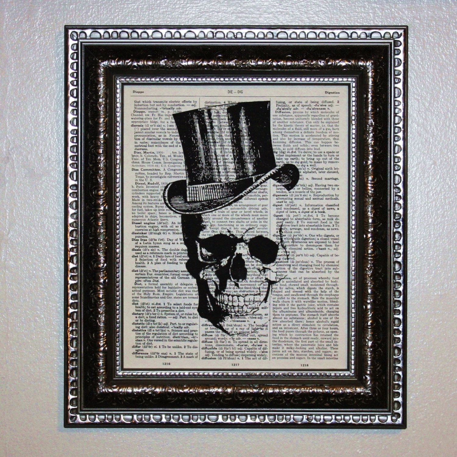 skull in top hat dictionary wall art print 8x10