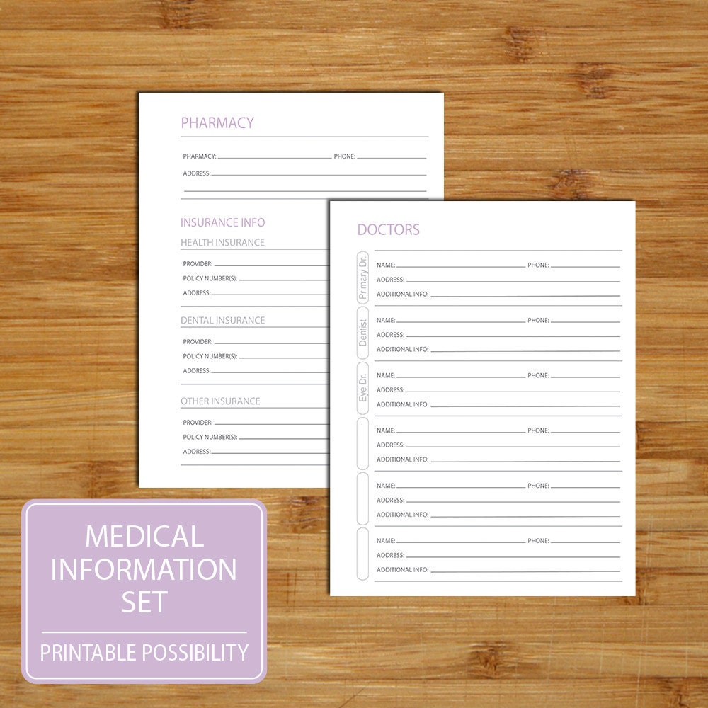 Medical Information Packet Printable Set by PrintablePossibility