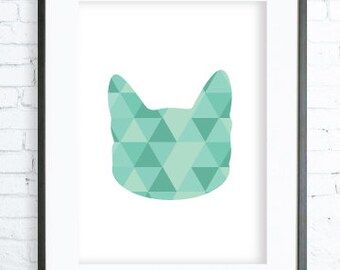 Mint Cat - Cat Print Art - Cat Modern Art Print - Gallery Wall - Instant Download Printable - Cat Poster - Cat Art, Geometric Cat