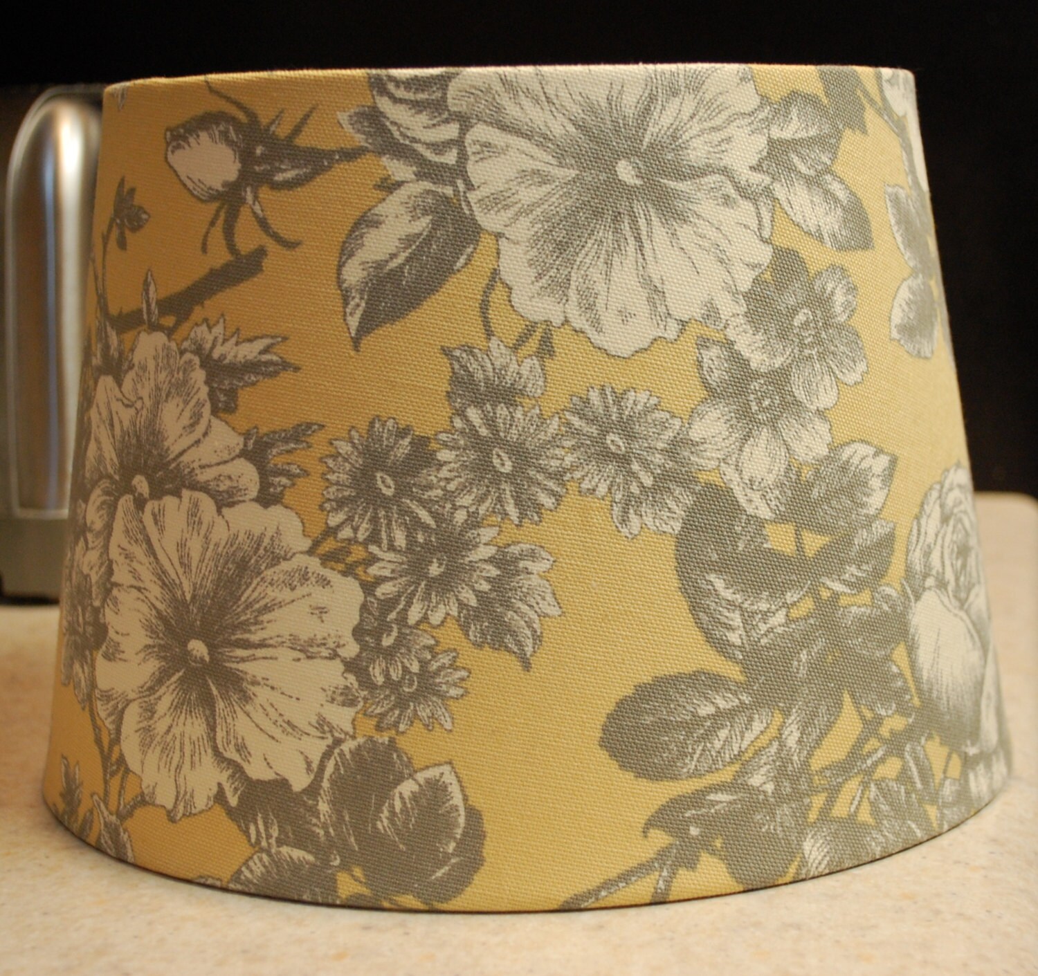 Yellow/Gold Gray Off White Floral Lamp Shade