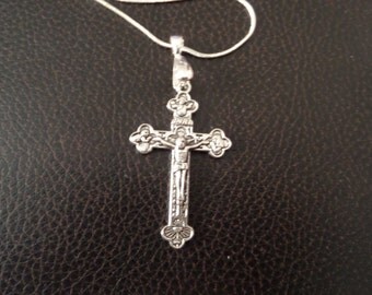 Silver 18" Snake Chain Cross Necklace