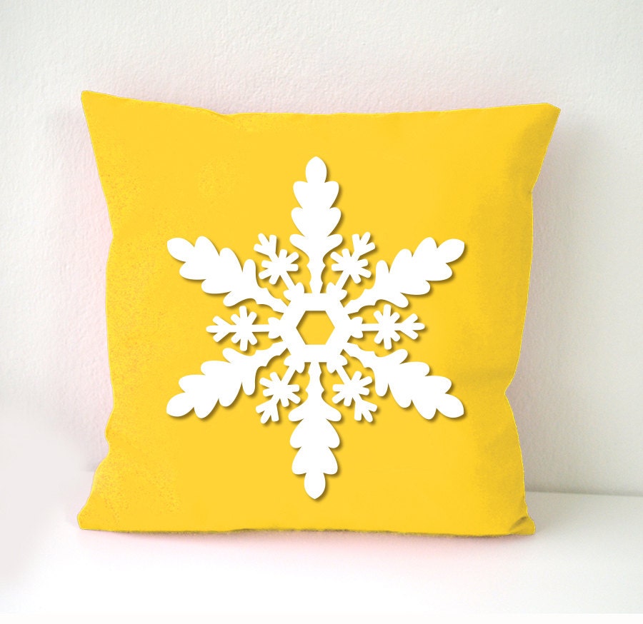 Winter Pillow Cover Snowflake pillow cover Snowflakeyellow