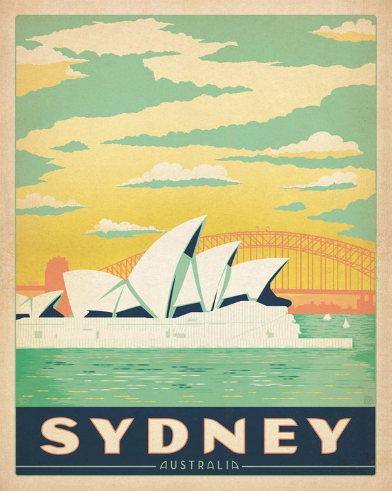 Sydney Australia Travel Vintage Reproduction Wall Art Decro
