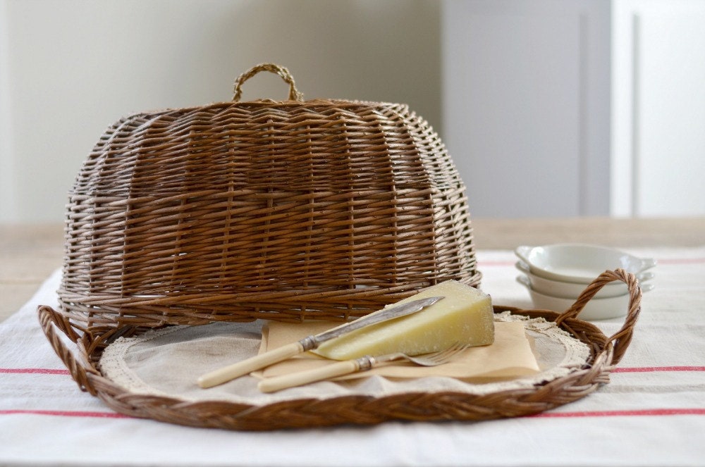 vintage French wicker cheese tray and dome lid Haute Juice