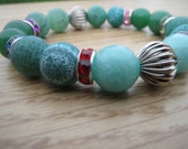 Boho Stacking Bracelet, Frosted Green Agate Bracelet, Ocean Aquamarine Bracelet, Yoga Meditation, Gemstone Bracelet, Free Shipping