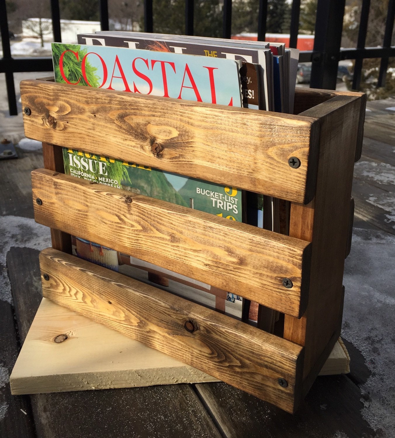 Rustic magazine holder/magazine rack/ restaurant by BlackIronworks