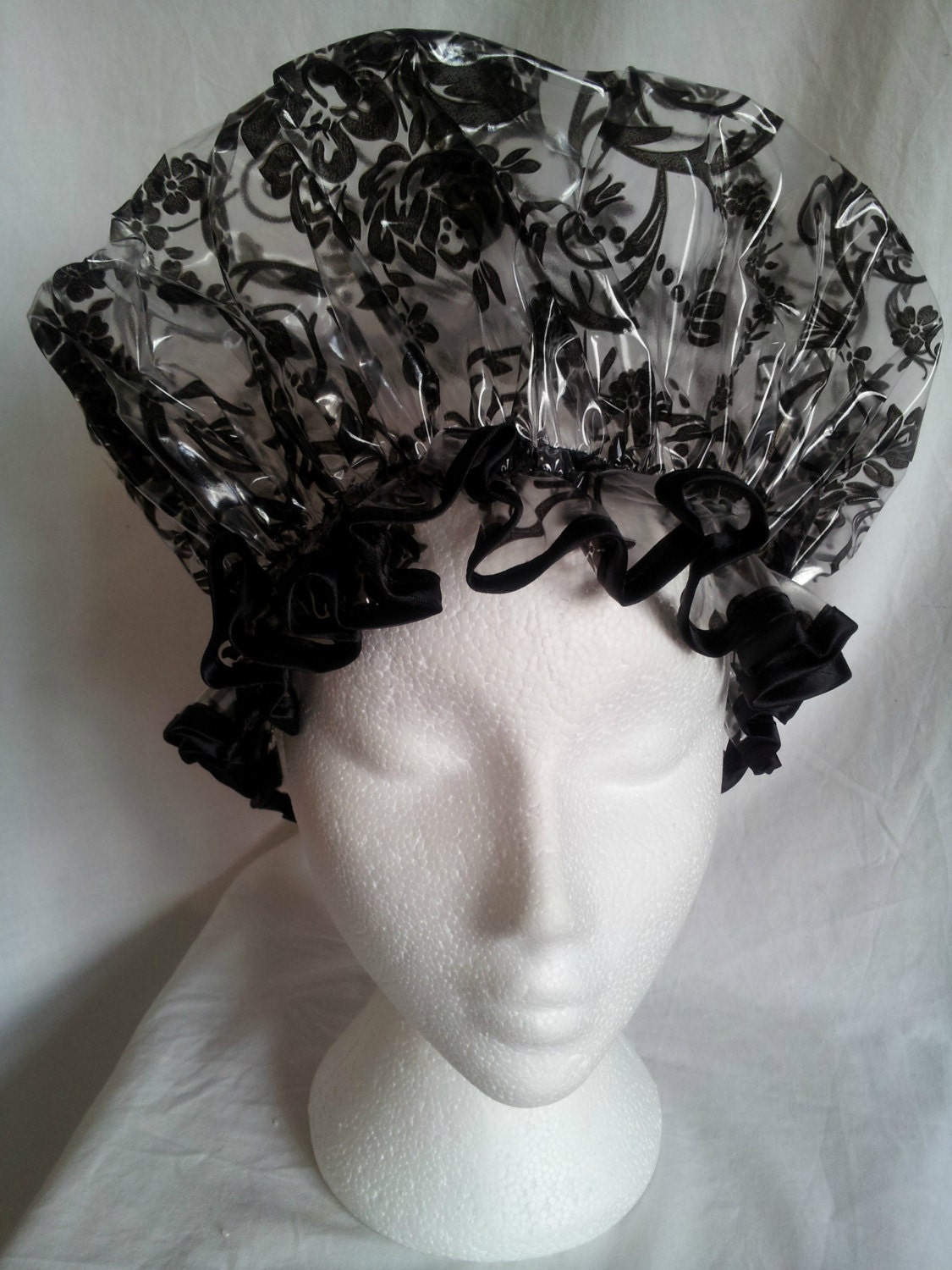 Black Damask Shower Caps