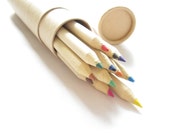 Set of 12 Eco Friendly Kraft Paper Coloring Pencil Set 。 Recycle Paper Pencils Set 。 Reusable Kraft Pencil Case 。 12 Colors Pencial