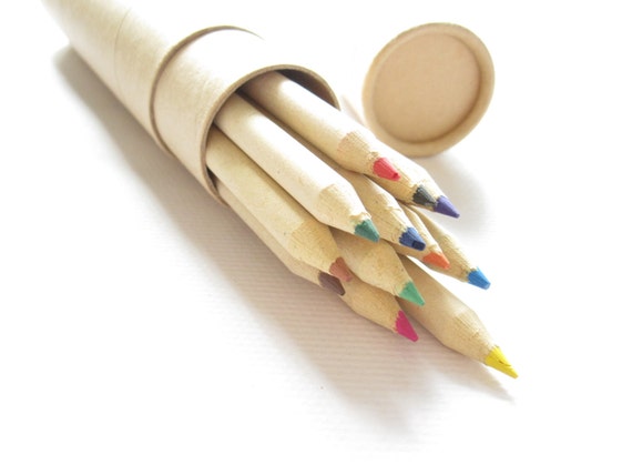 Set of 12 Eco Friendly Kraft Paper Coloring Pencil Set 。 Recycle Paper Pencils Set 。 Reusable Kraft Pencil Case 。 12 Colors Pencial