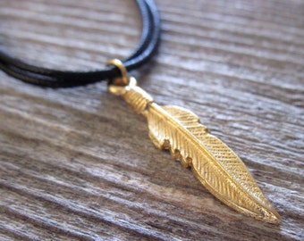 Men's Necklace - Men's Feather Necklace - Men's Gold Necklace - Mens Jewelry - Necklaces For Men - Jewelry For Men - Gift for Him