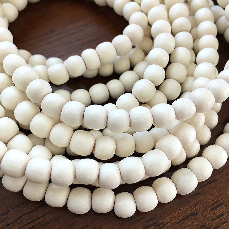 Natural White Wood Beads, Round White Wooden Mala Beads, Whitewood