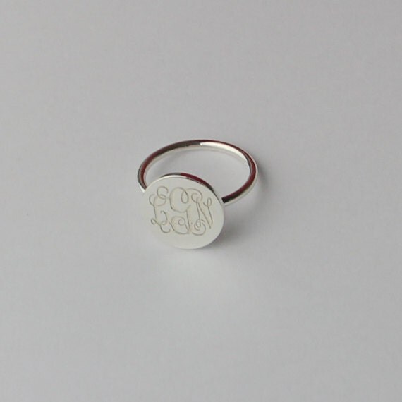 925 Sterling Silver Monogram Ring-Engraved Ring-Silver Disc Ring ...