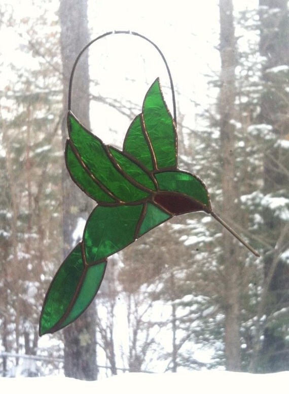 Hummingbird Stained Glass Suncatcher by IlluminatedGlasswork