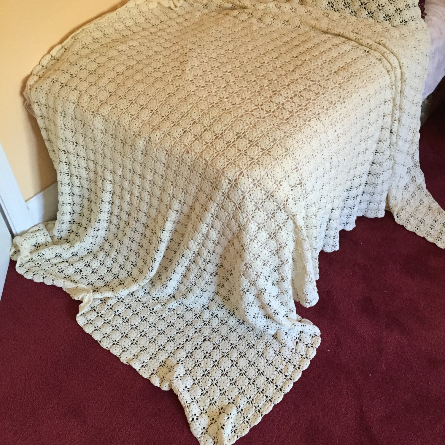 Vintage Lace Bed Spread Crochet Lace Bedding Hand made