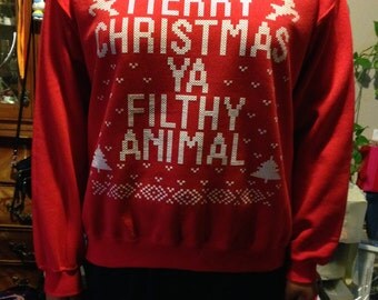 Couple - Merry Christmas Ya Filthy Animal Snowflake And Reindeer  Sweater main image 0