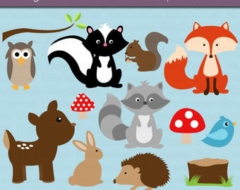 Woodland Animals Digital Art Set Clipart Commercial Use Clip Art INSTANT Download Woodland Animal Clipart Forest Animals