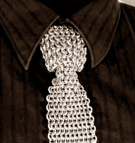 Chainmaille necktie, slim tie, straight tie.