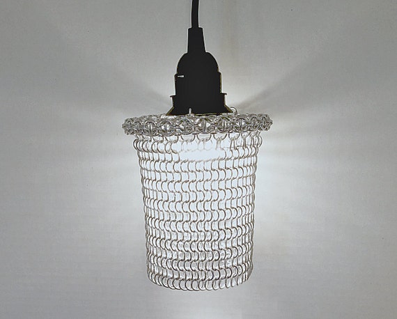 Chainmaille hanging lamp, metal hanging lamp,  Pendant Light, industrial lamp, industrial decor, unique lighting.