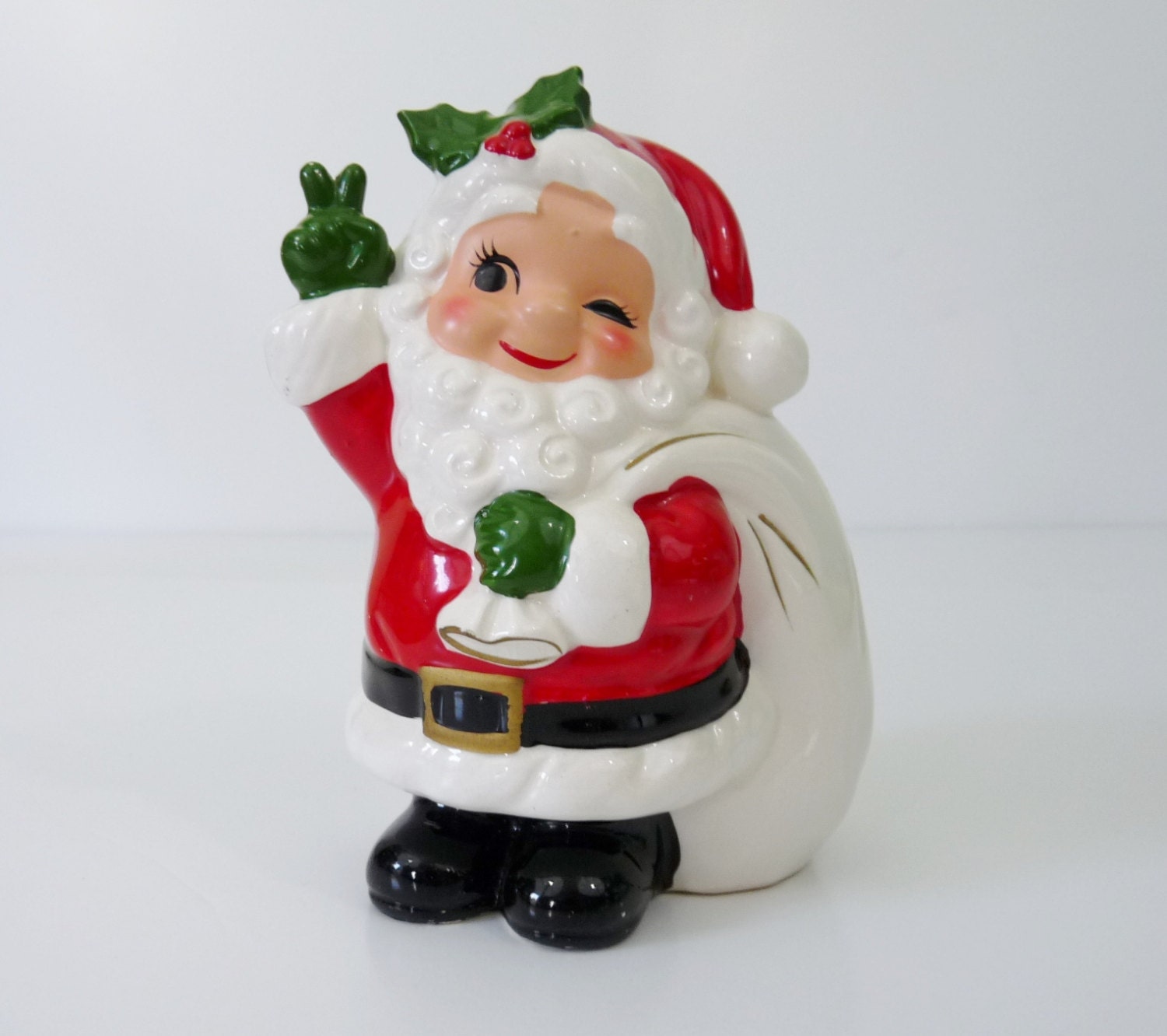 Vintage Ceramic Santa Claus Winking Waving by SantasAtticShop