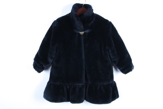 Dark Navy Faux Fur Girls Coat Dark Blue Fur Warm Jacket Vegan