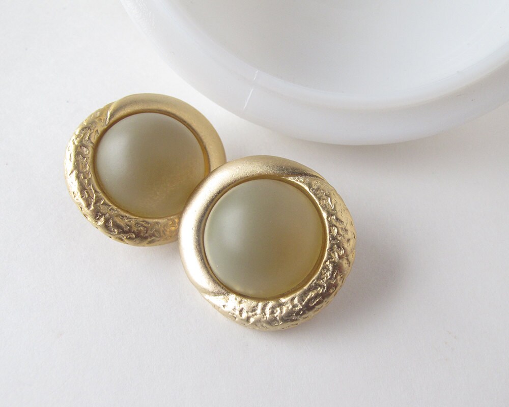 Green, gold, pale green, antique earrings, vintage clip on earrings