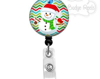 Badge Holder - Snowman Badge Reel - Christmas Badge Holder - Retractable Badge Reel - Holiday Badge Reel - 1011