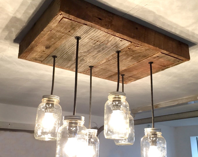 Barn Wood Mason Jar Chandelier (6 Jar)