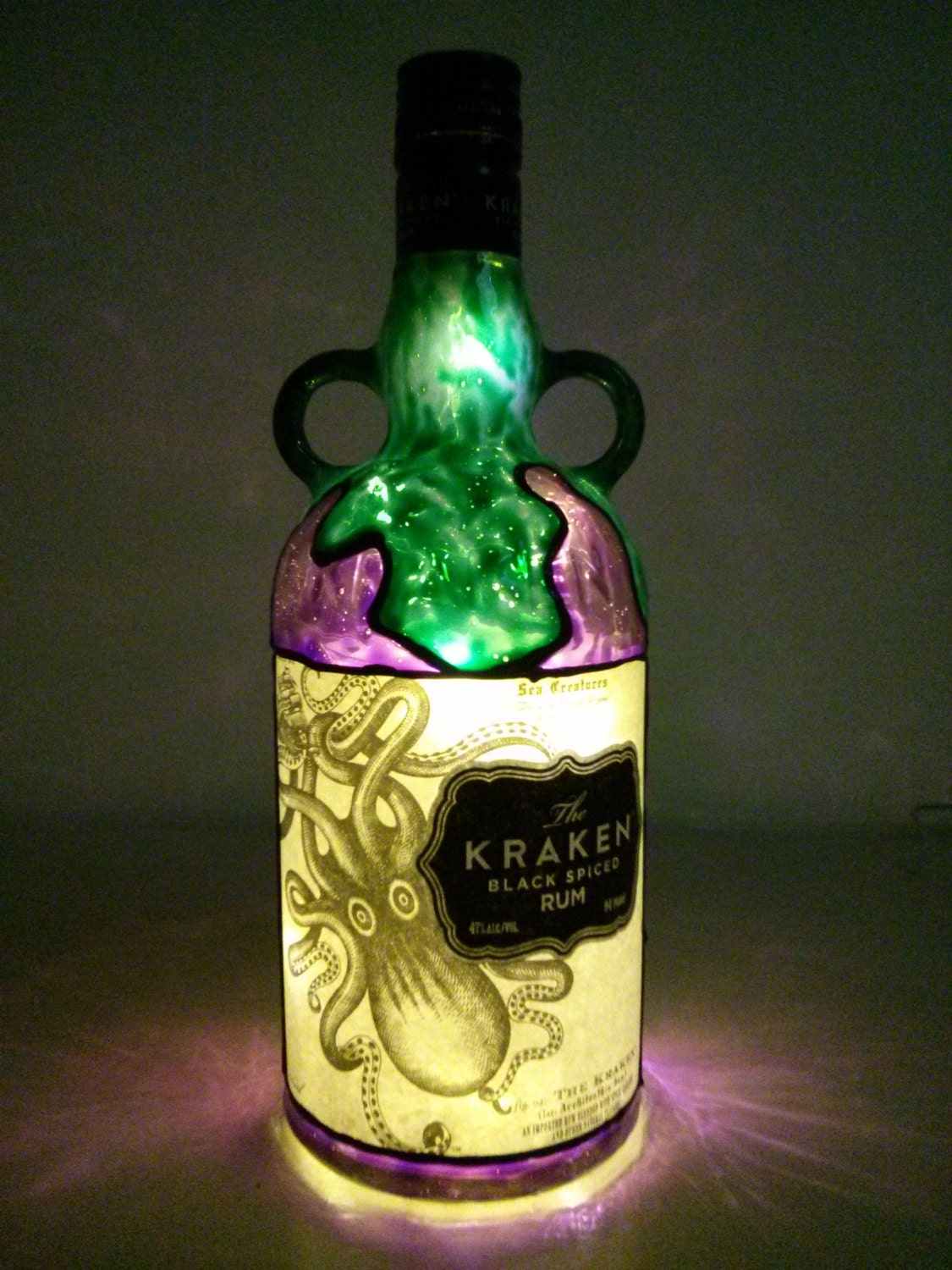 Faux Stained Glass Kraken Rum Recycled Cordless LED Liquor