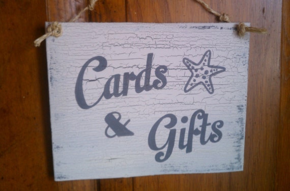 Beach Wedding Sign Starfish Cards & Gifts Sign READY TO SHIP Gray Wedding Decoration