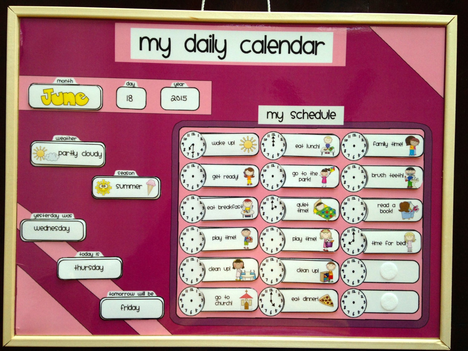 Daily Kids Calendar Schedule Activity & Chore Chart Velcro