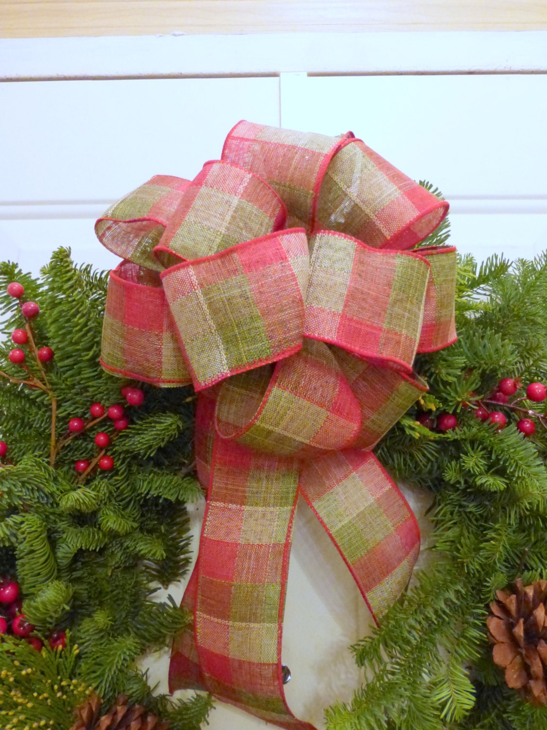 Plaid fabric ribbon, indoor/outdoor wreath ribbon, Christmas bow