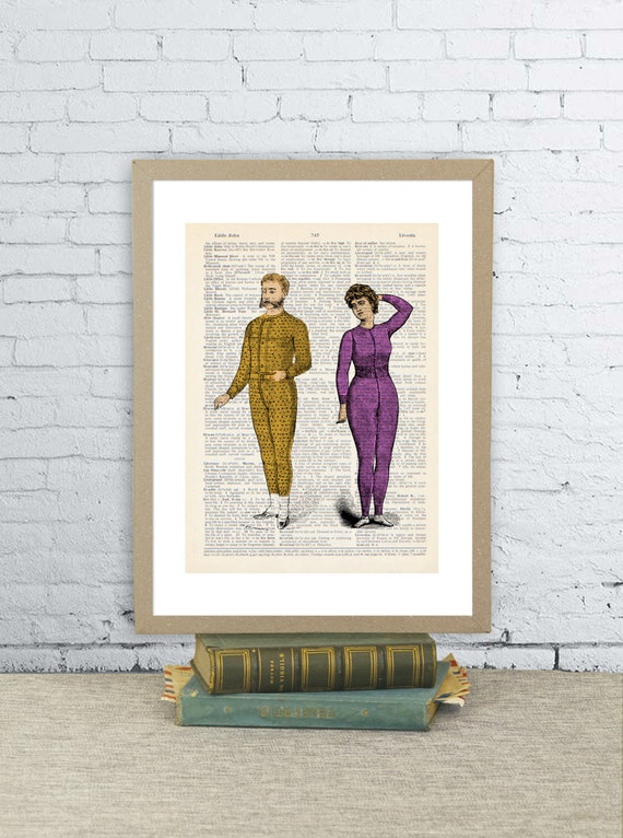 Items similar to Lovely retro couple on pajamas. Dictionary print