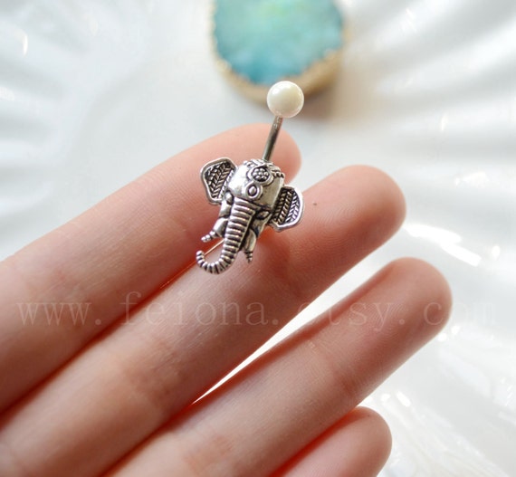Silvery elephant belly button ring elephant Navel