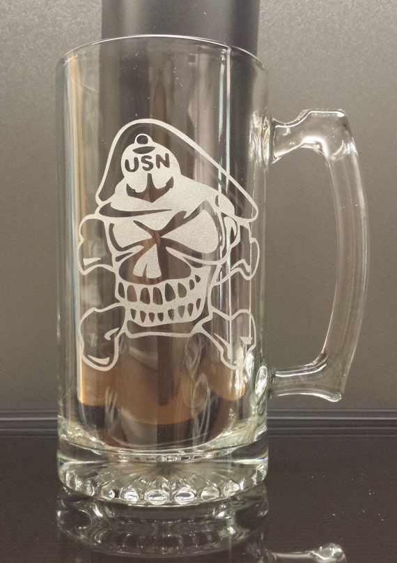 United States Navy Chief Beer Mug Deep Etched Hand Crafted