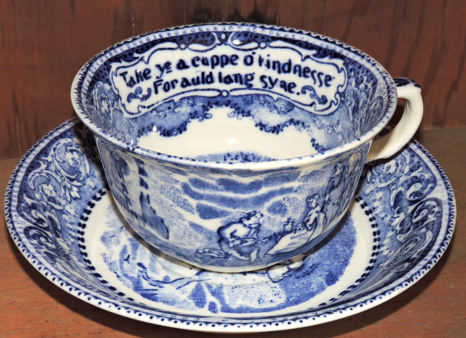 Vintage Giant Cup and Saucer British Blue Staffordshire