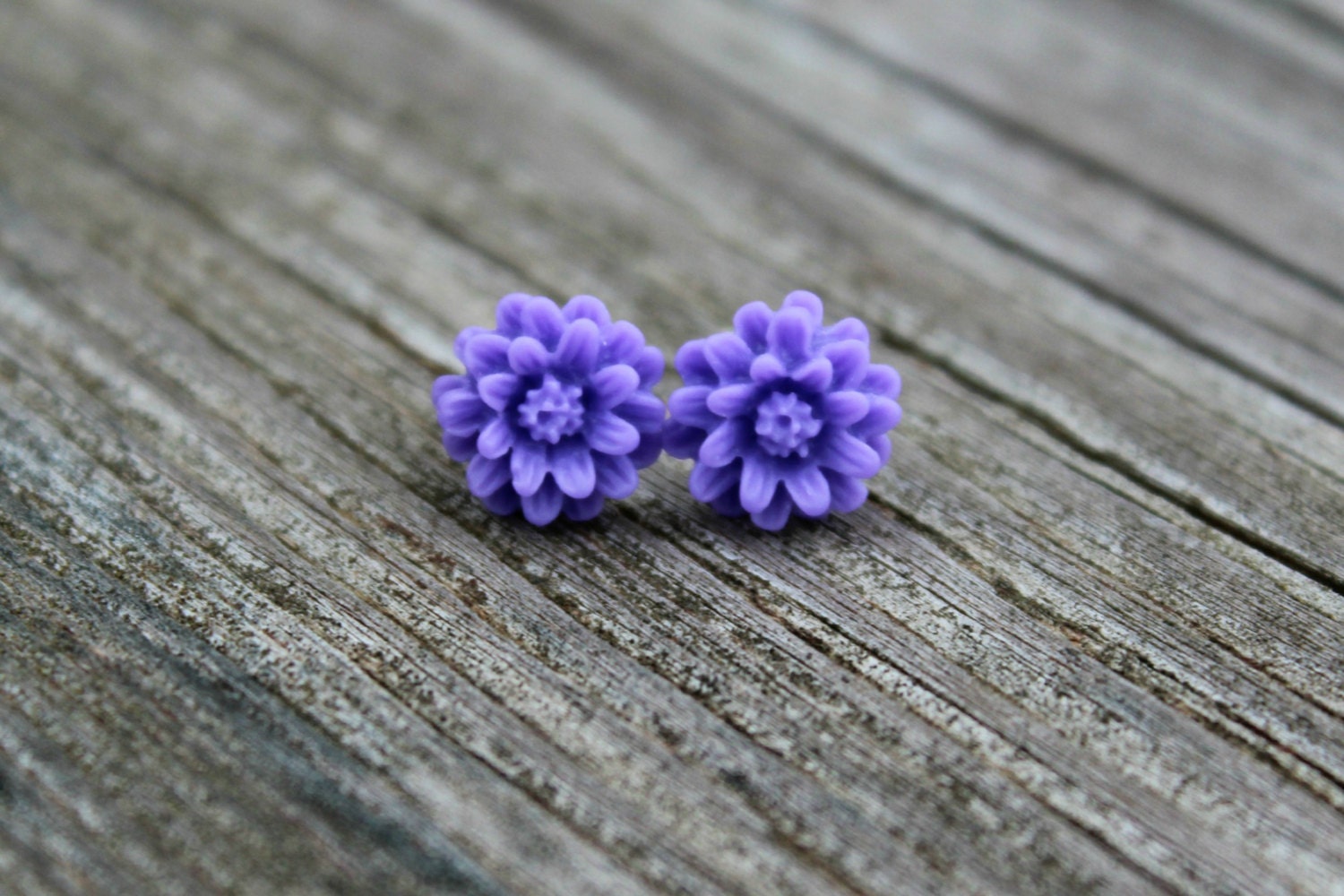 Mini Daisy Flower Stud Earrings Orchid by HKMacrameJewelry