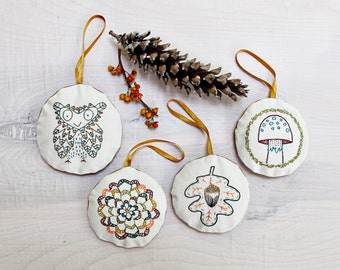 woodland ornament set - pdf embroidery pattern